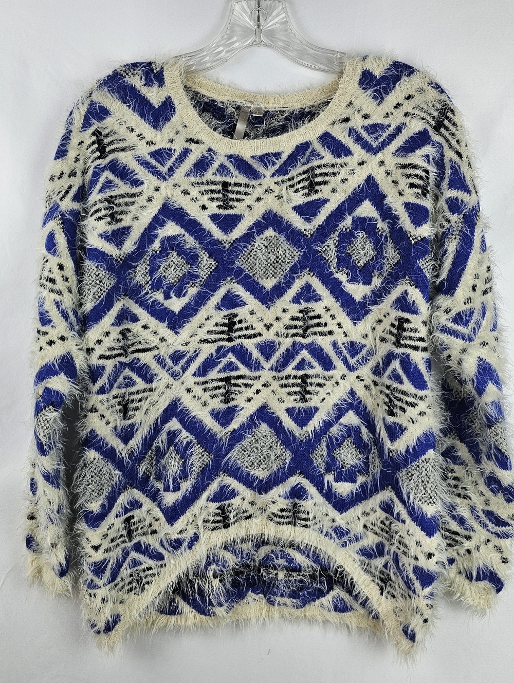 Mona B Scoop Neck Tribal Eyelash Knit Sweater Sm Mohair Aztec Super Soft